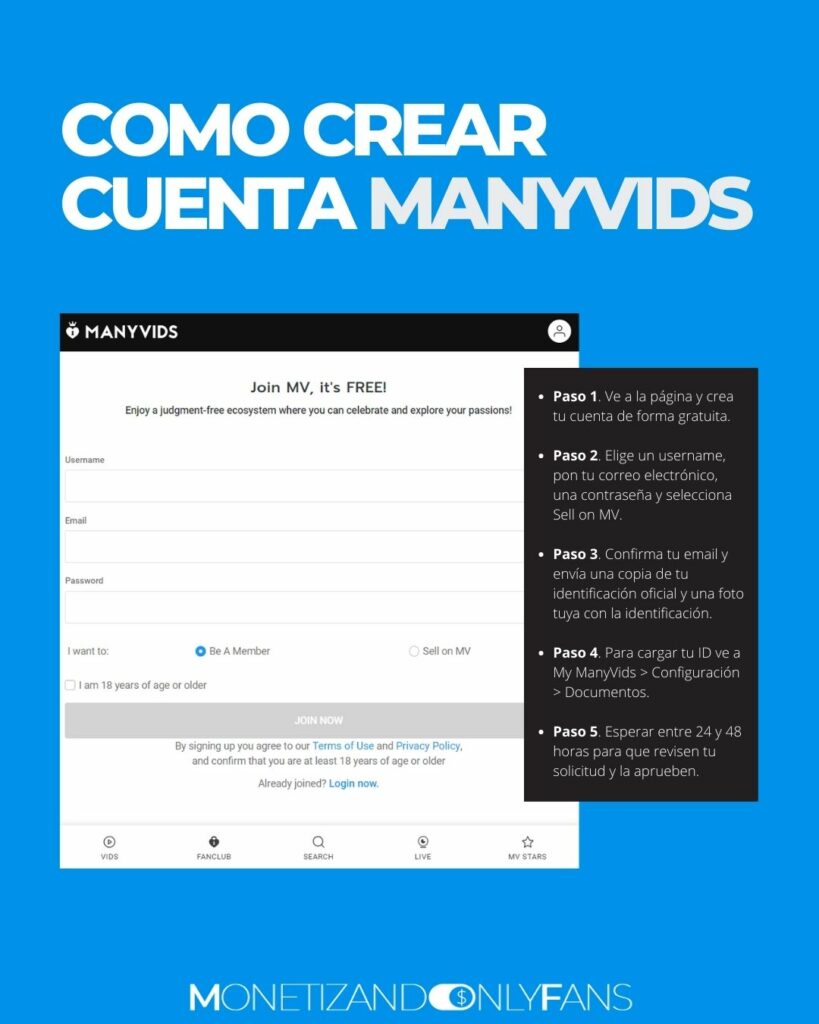 Cómo crear cuenta en ManyVids