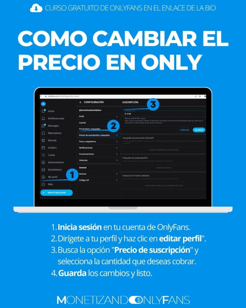 Cómo cambiar el precio de suscripción en OnlyFans